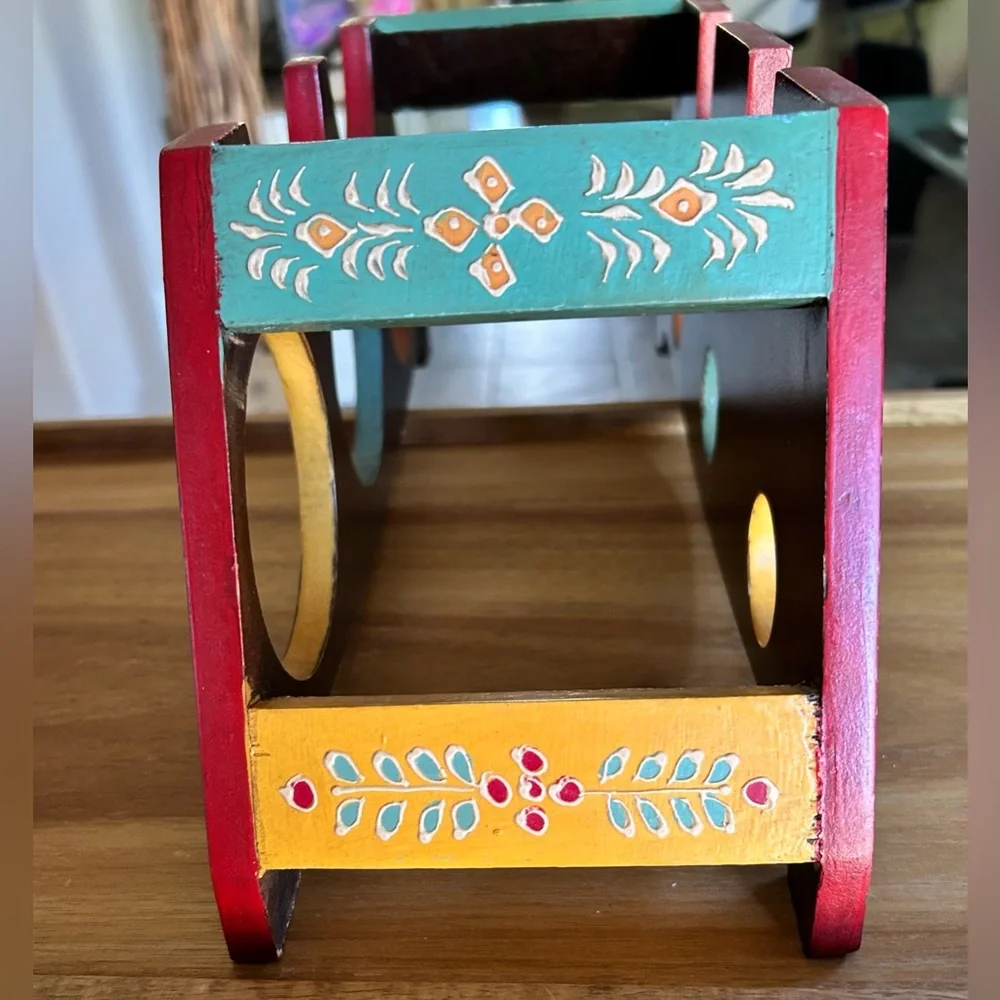 Pier 1 Imports Bohemian Painted Wooden Wine Rack Holds 5 Bottles